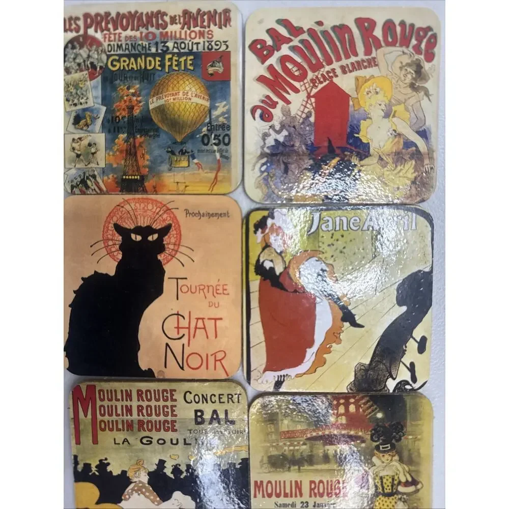 Posavasos Set of 6 Paris French Scenes/cats/farm Waterproof Coasters